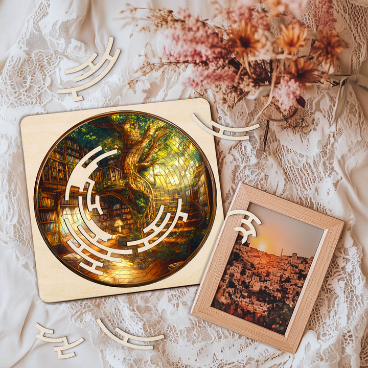 Intricate maze puzzle set in a cozy library setting, perfect for mind games and enhancing focus.