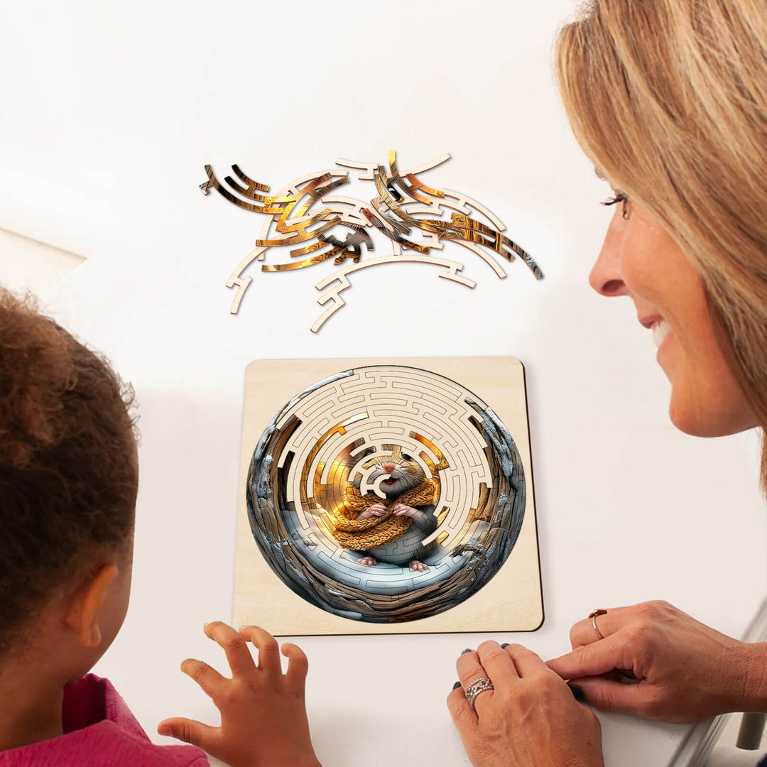 A child and adult enjoying the Maze Puzzles¡ªCute Mouse, focusing on puzzle pieces and enhancing cognitive skills.