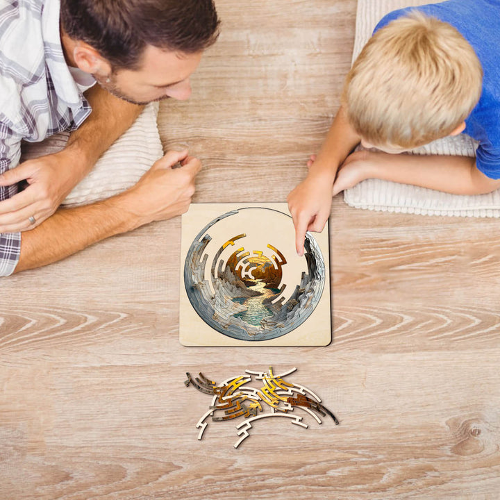 A father and son enjoy solving the Maze Puzzles¡ªGolden River, enhancing focus and cognitive skills together.