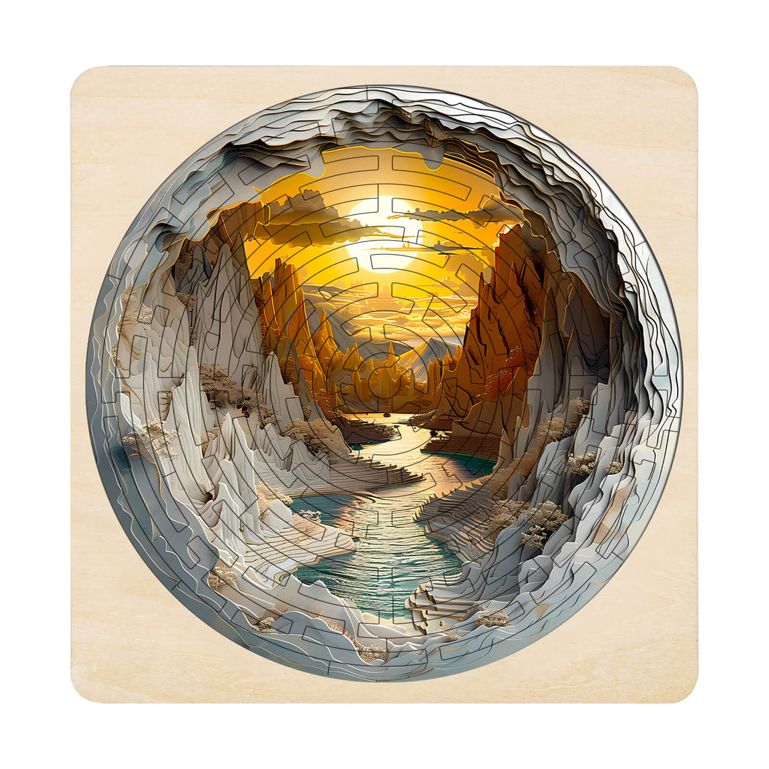 Maze Puzzles¡ªGolden River captures a serene landscape with a winding river and warm sunset, ideal for mind games.