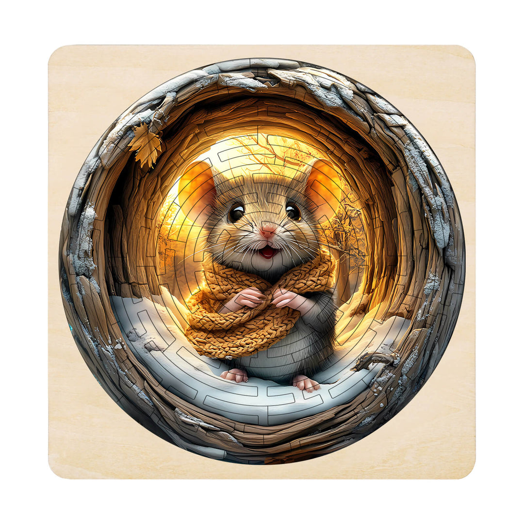 Cute mouse in a cozy maze puzzle, designed for mind games and enhancing focus with jigsaw exploration.