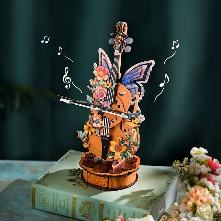 Flower Cello– DIY Wooden Music Box, 3D Puzzle Craft Kit
