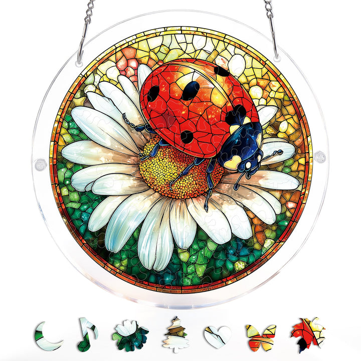 Acrylic Jigsaw Puzzle Suncatcher - Ladybug on Daisy