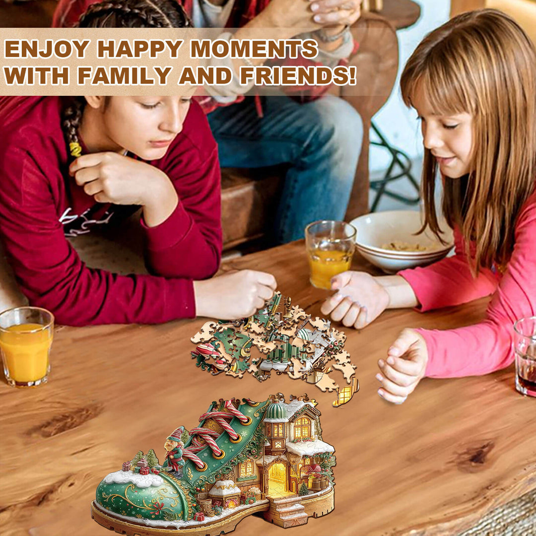 Christmas snow Boot Hut Wooden Jigsaw Puzzle