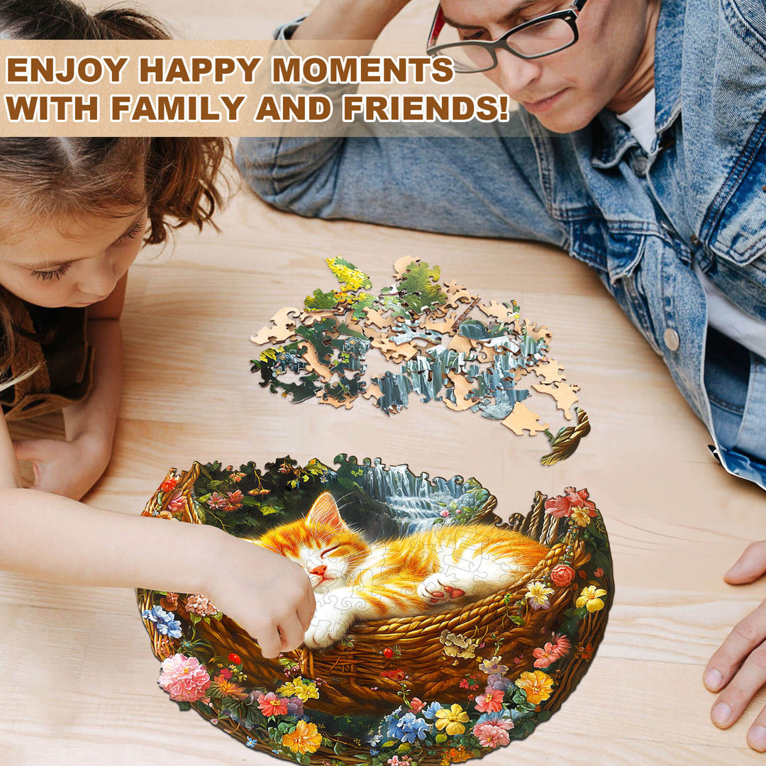 Garden nap kitten Wooden Jigsaw Puzzle