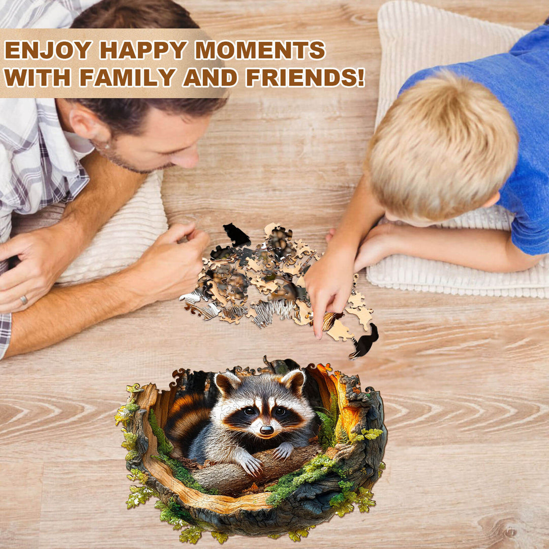 3D Tree hole raccoon-2 Wooden Jigsaw Puzzle