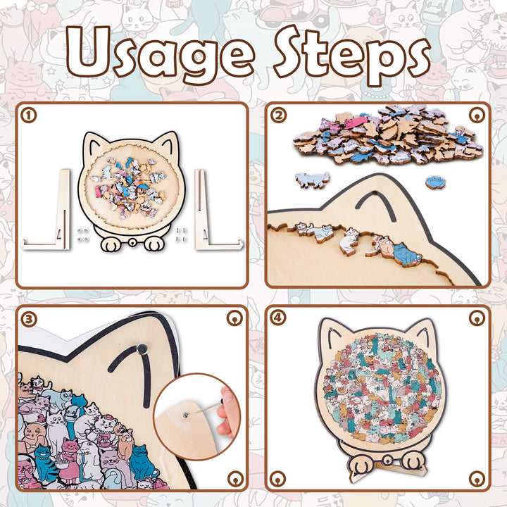 Morandi-Colored Cat Shaped Wooden Jigsaw Puzzle