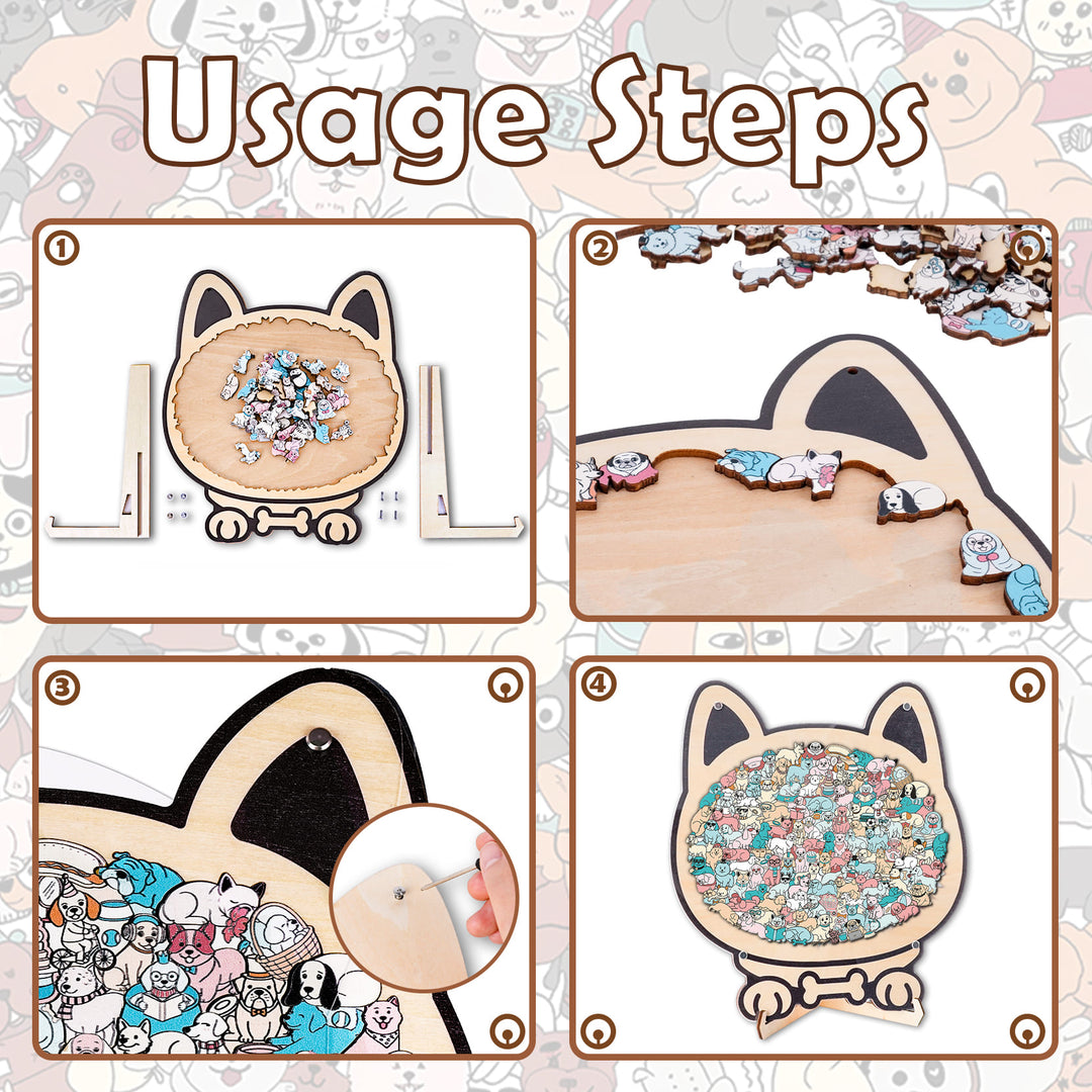 Morandi-Colored Dog Shaped Wooden Jigsaw Puzzle