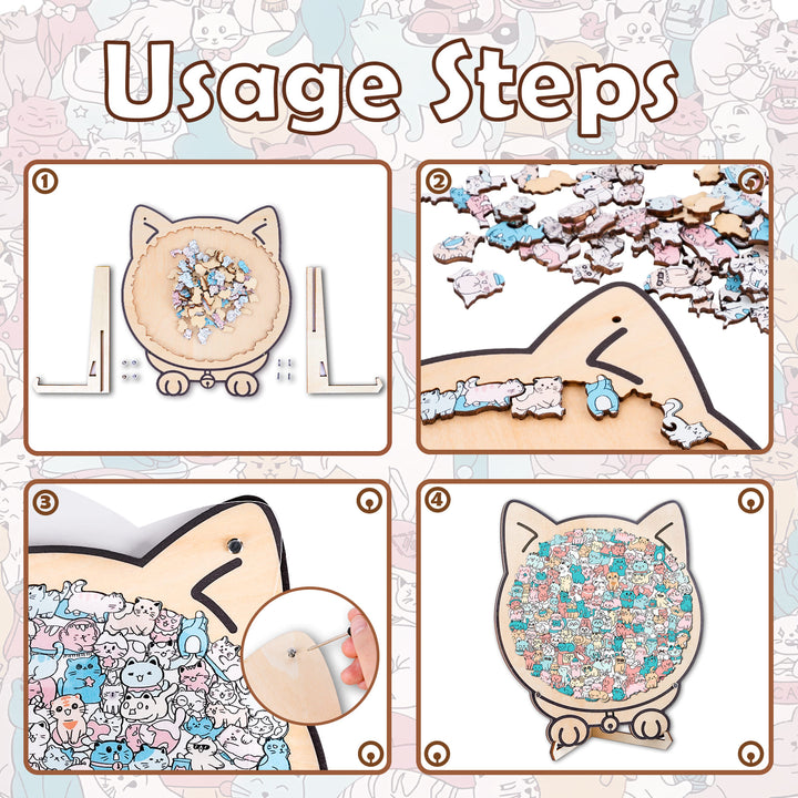 Morandi-Colored Lovely Kitty Shaped Wooden Jigsaw Puzzle