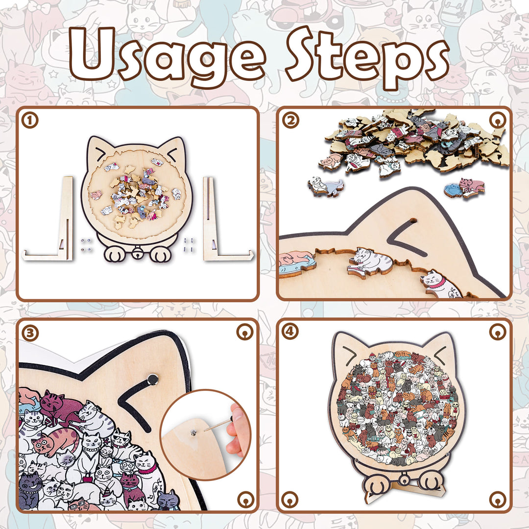 Morandi-Colored Cute Cat Shaped Wooden Jigsaw Puzzle