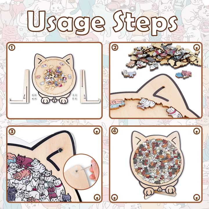 Morandi-Colored Cute Cat Shaped Wooden Jigsaw Puzzle