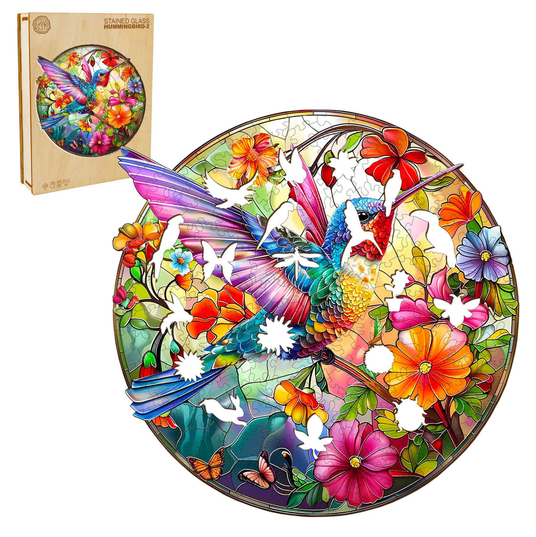 Stained Glass Hummingbird-2 Wooden Jigsaw Puzzle