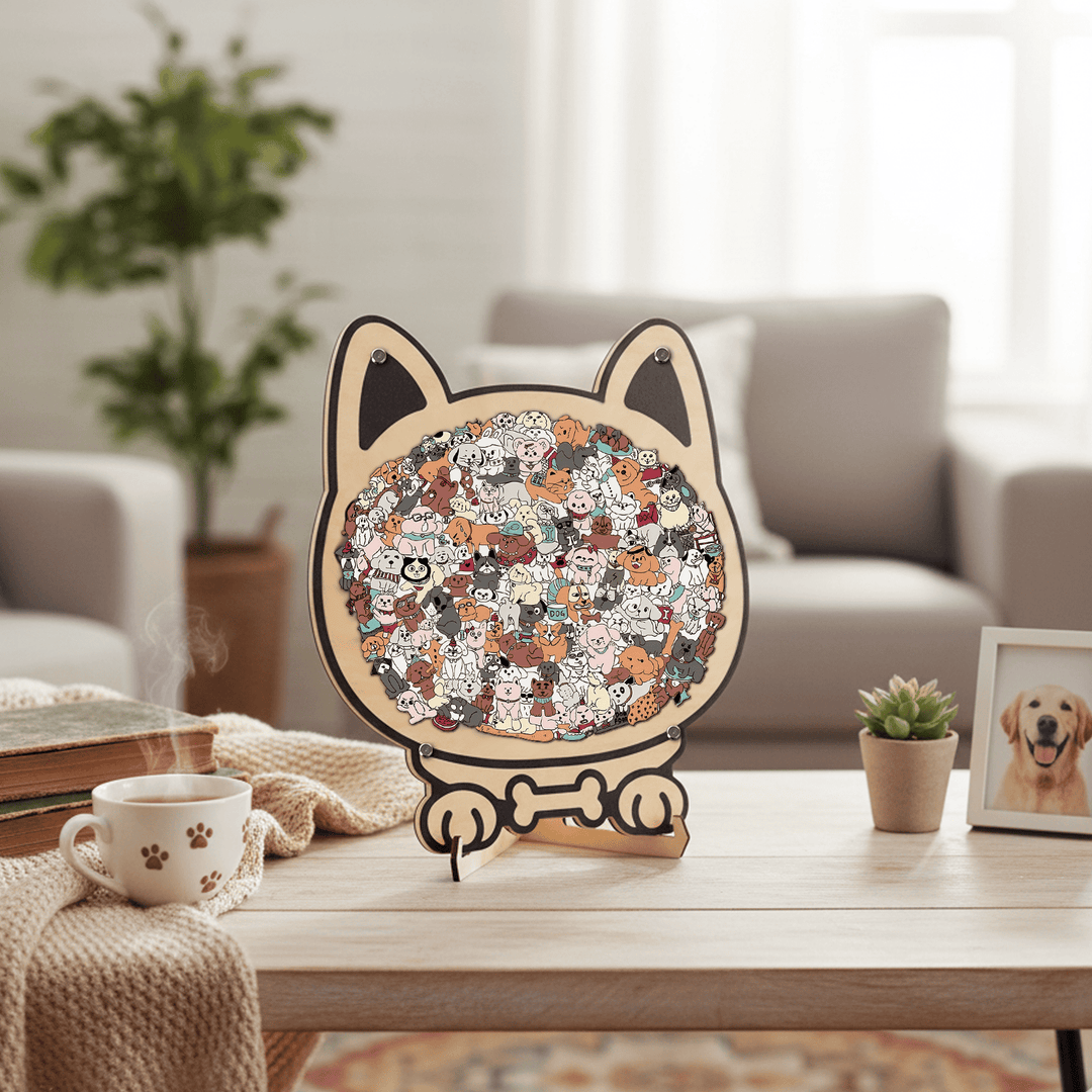 Morandi-Colored Cute Dog Shaped Wooden Jigsaw Puzzle