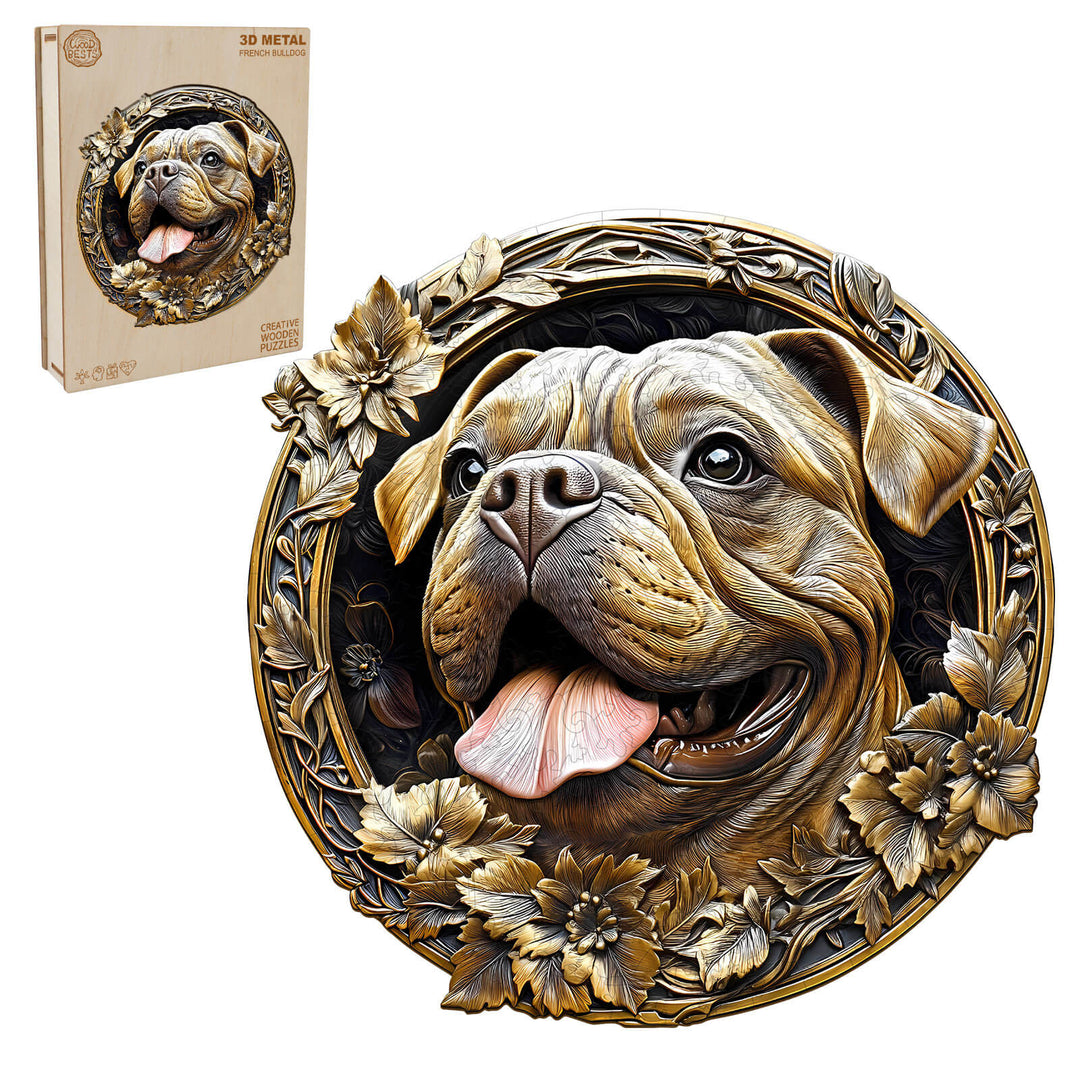 3D Metal French Bulldog Wooden Jigsaw Puzzle - Woodbests