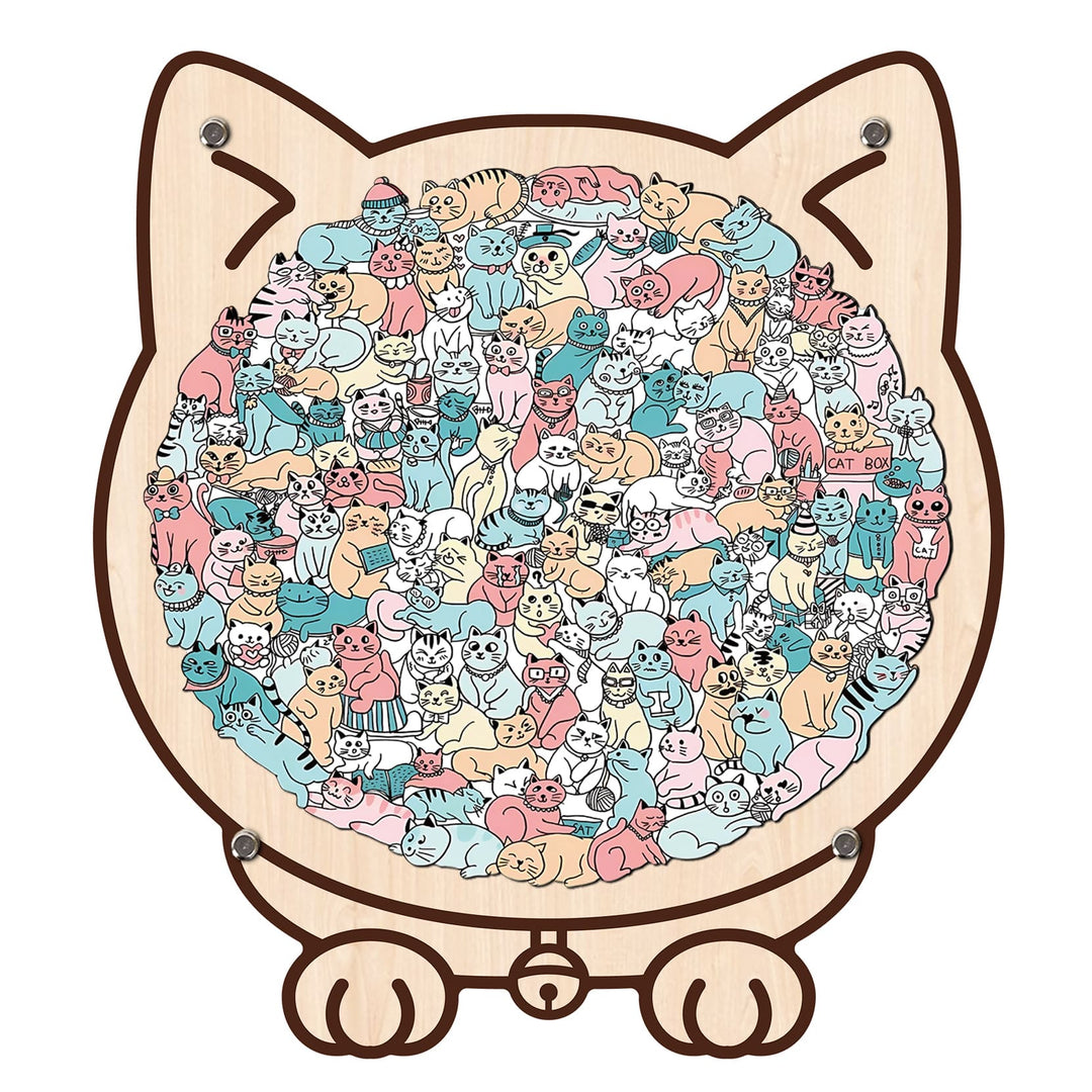 Morandi-Colored Cute Cat Shaped Wooden Jigsaw Puzzle