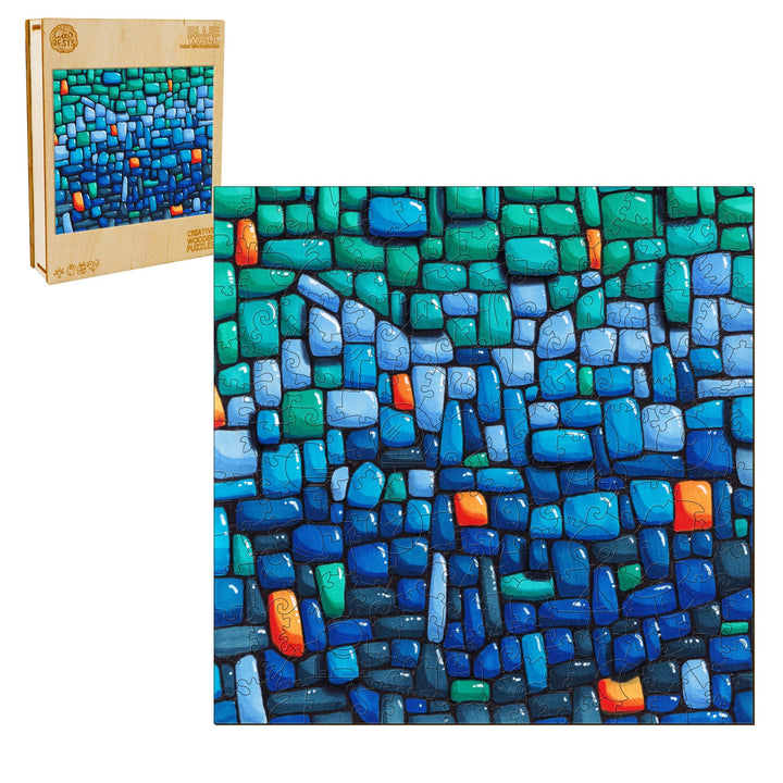 Colorful blue wall art by Erin Desjardine, showcasing vibrant textures and artistic inspiration.