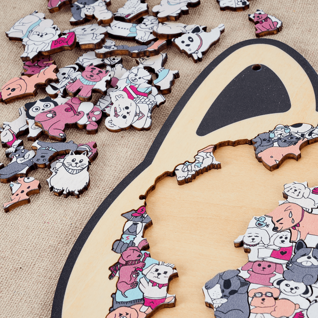 Morandi-Colored Cute Dog Shaped Wooden Jigsaw Puzzle