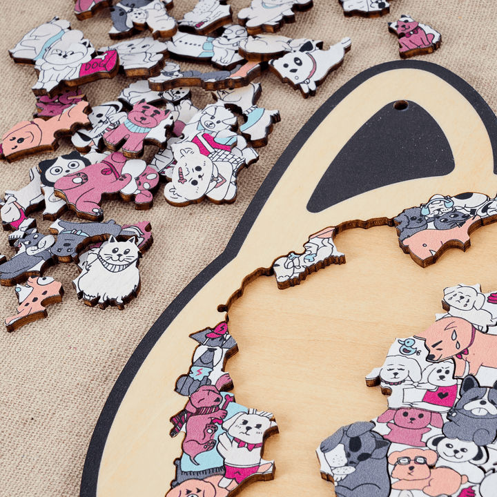 Morandi-Colored Cute Dog Shaped Wooden Jigsaw Puzzle