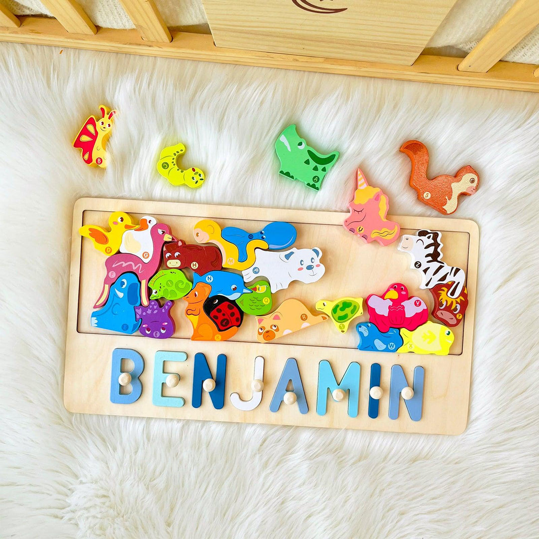 Personalized Baby Name Puzzle With Different Animals-Woodbests