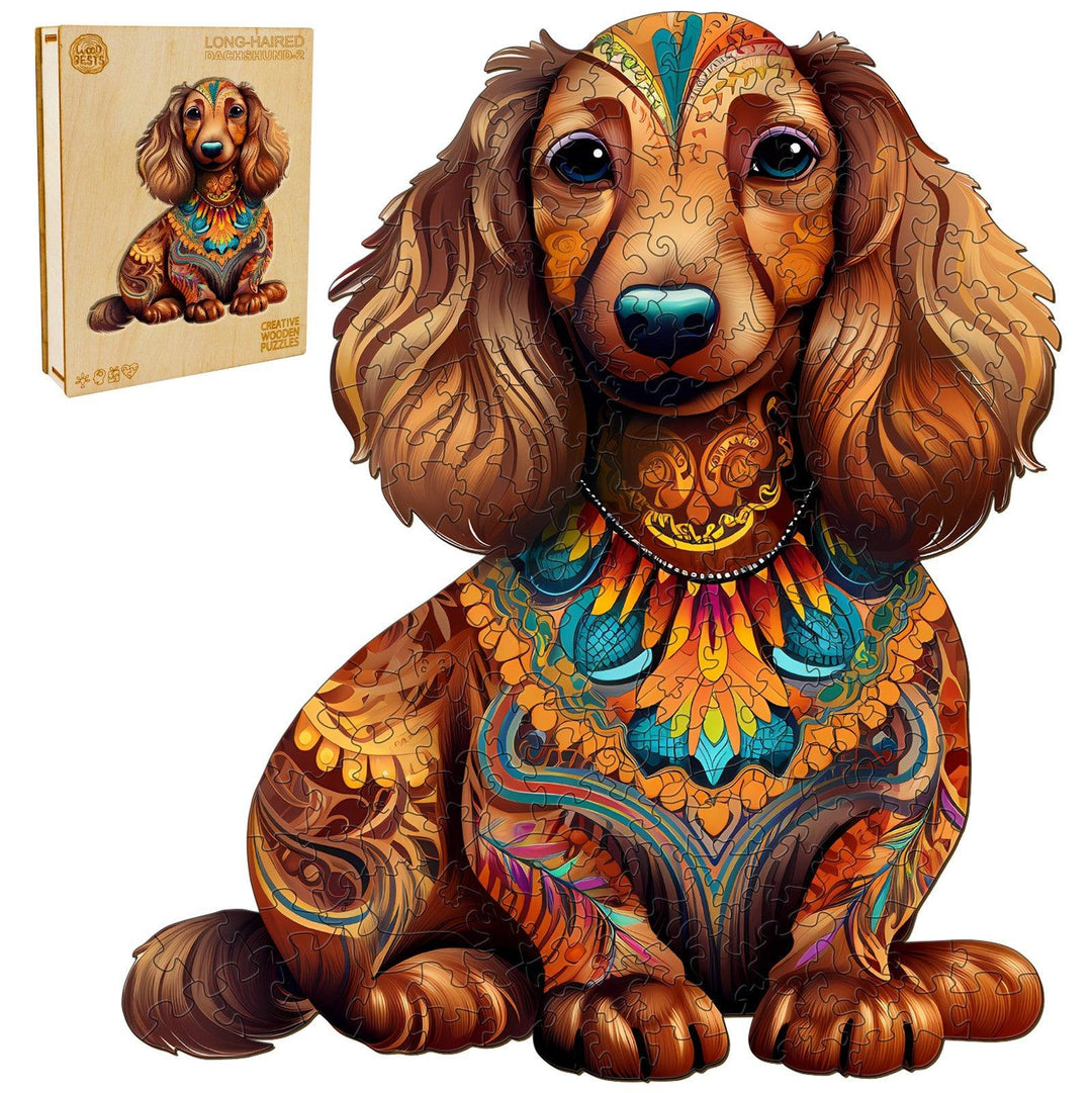 Long-haired Dachshund 2 Wooden Jigsaw Puzzle-Woodbests