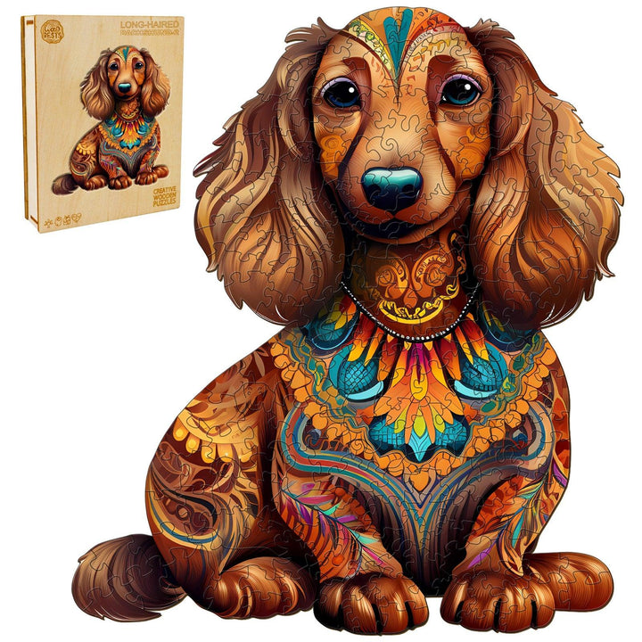 Long-haired Dachshund 2 Wooden Jigsaw Puzzle-Woodbests