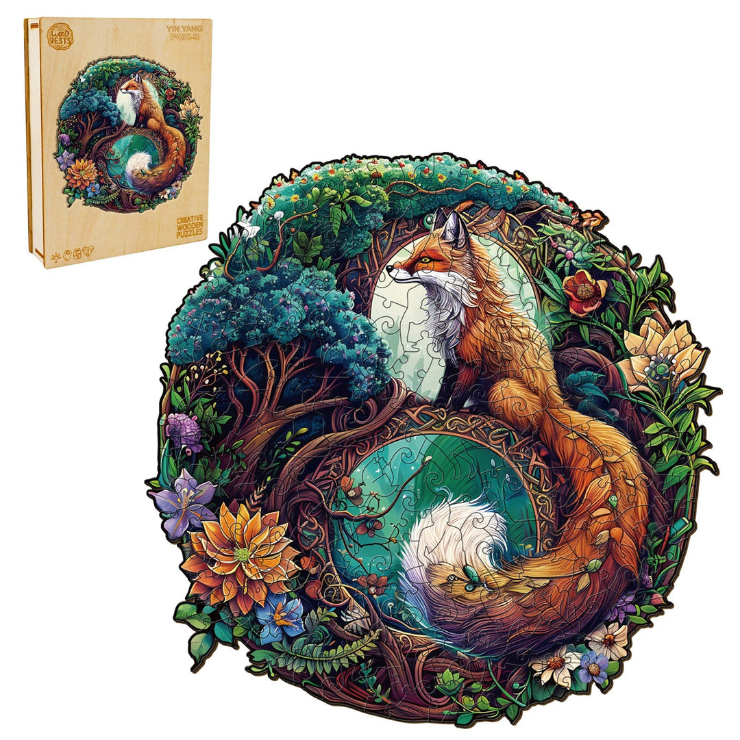 Yin Yang Fox-3 Wooden Jigsaw Puzzle-Woodbests