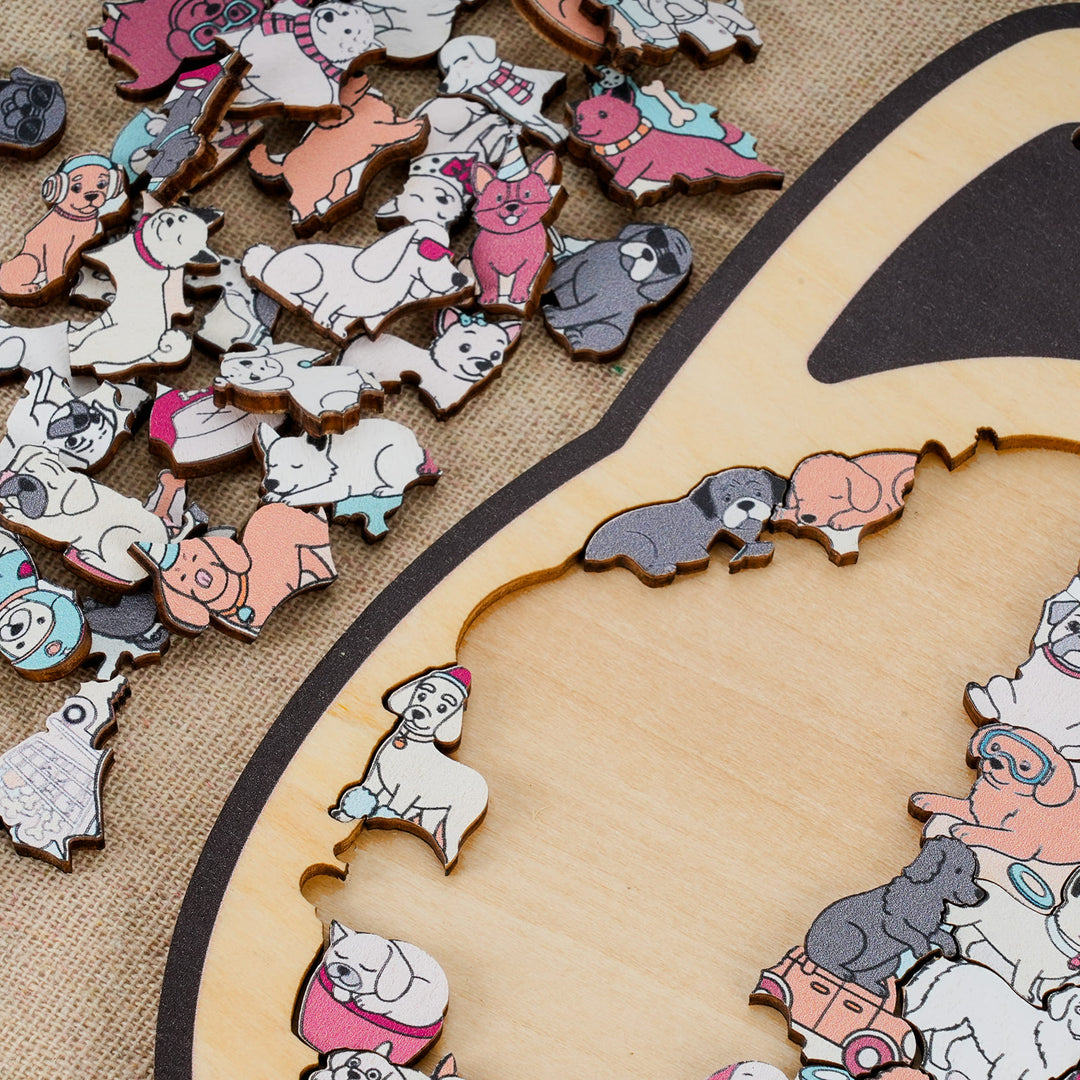 Morandi-Colored Dog Shaped Wooden Jigsaw Puzzle
