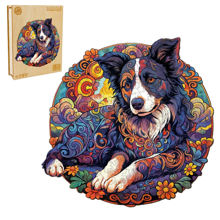 Mandala Border Collie Wooden Jigsaw Puzzle-Woodbests