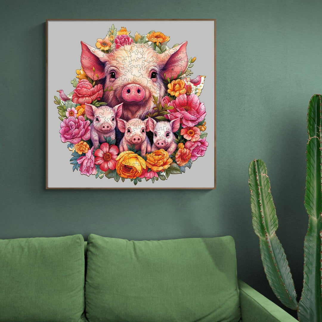 Mother Pig And Piglet-2 Wooden Jigsaw Puzzle-Woodbests