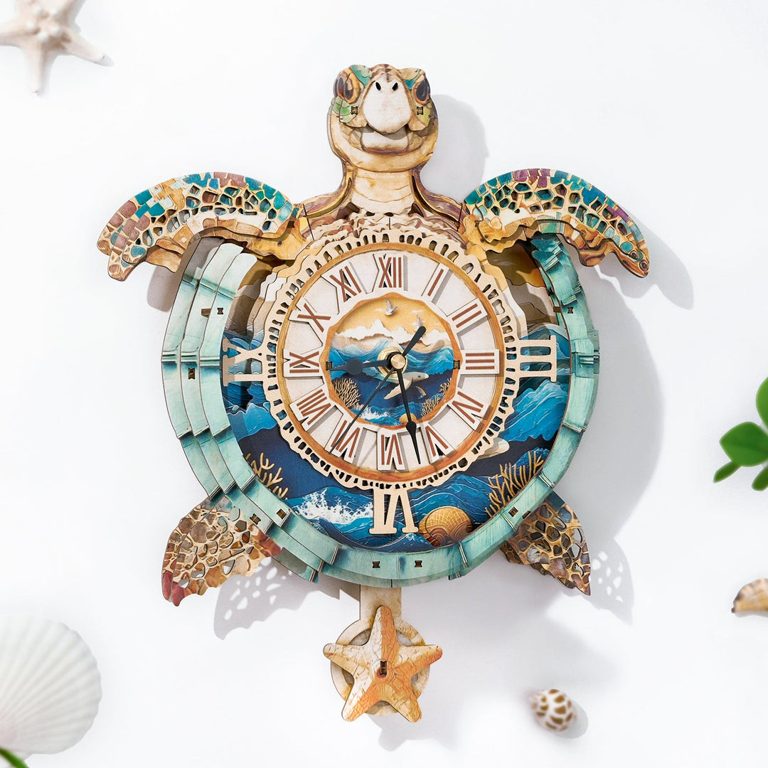 Sea turtles-DIY Wooden Clock, 3D Puzzle Craft Kit