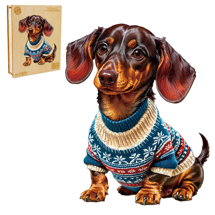 Trendy Dachshund Wooden Jigsaw Puzzle-Woodbests