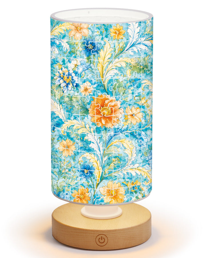 DIY Dimmable Acrylic Cylindrical Puzzle Lamp - Azure Floral Rhapsody