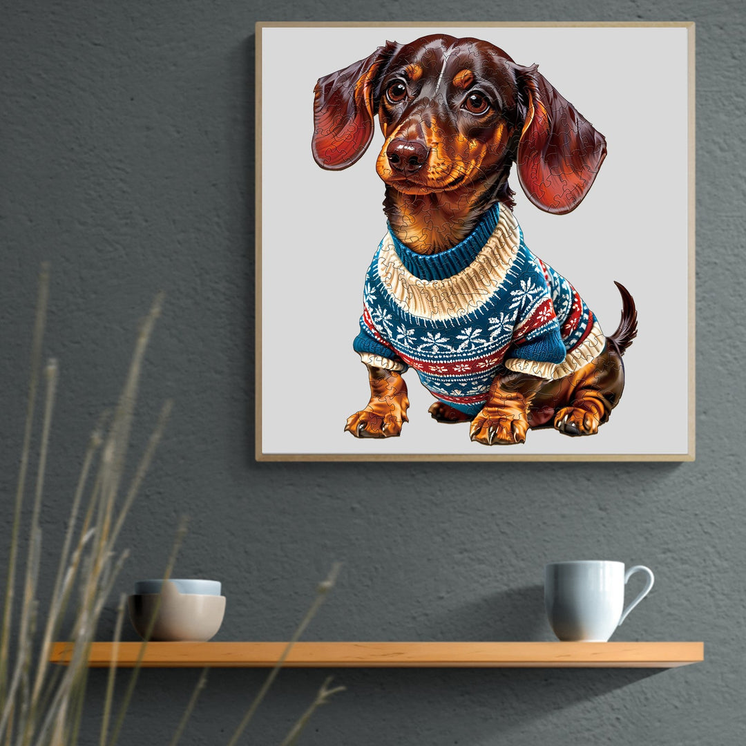Trendy Dachshund Wooden Jigsaw Puzzle-Woodbests