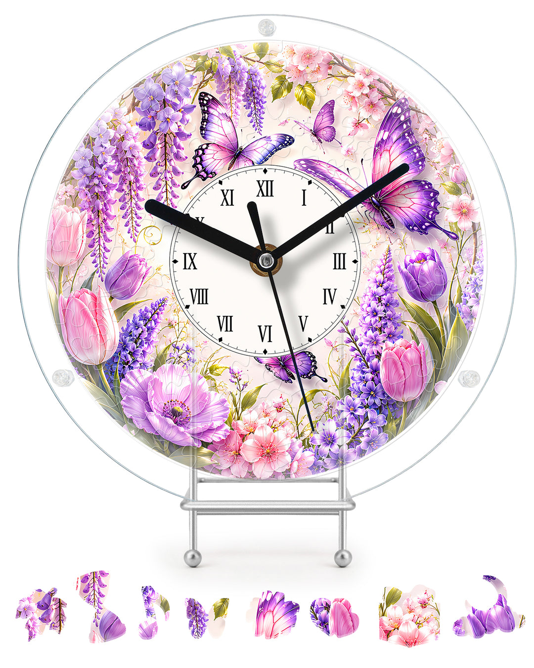 DIY Acrylic Puzzle Clock Kit - Purple Wisteria Butterflies