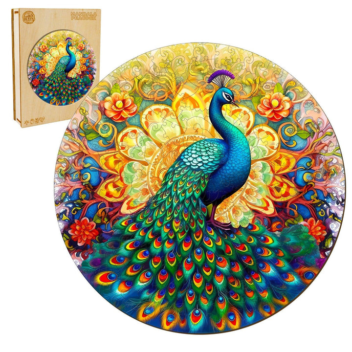 Mandala Peacock Wooden Jigsaw Puzzle-Woodbests