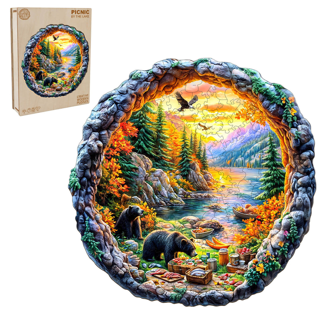 3D Picnic by the lake Wooden Jigsaw Puzzle