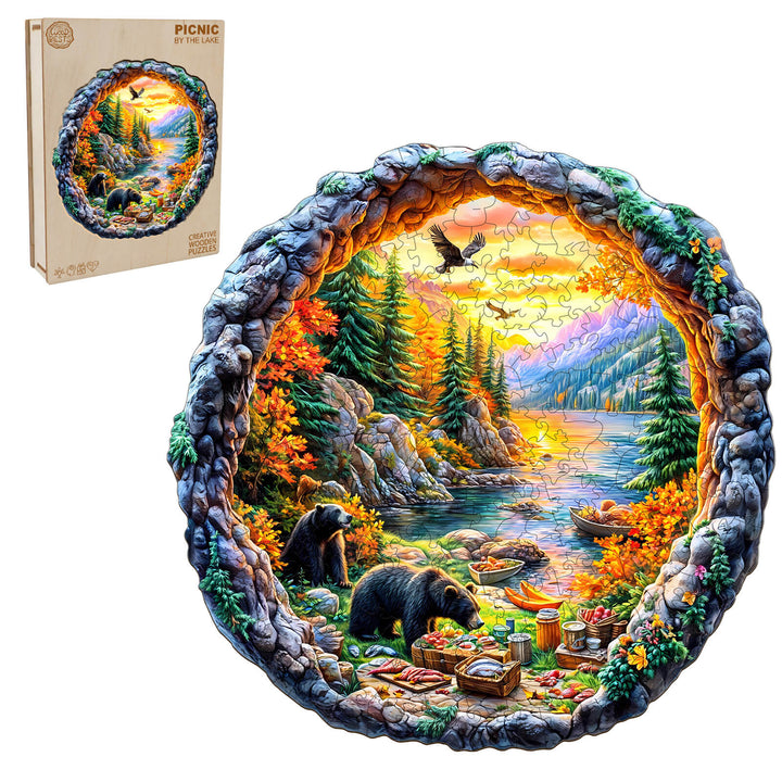 3D Picnic by the lake Wooden Jigsaw Puzzle