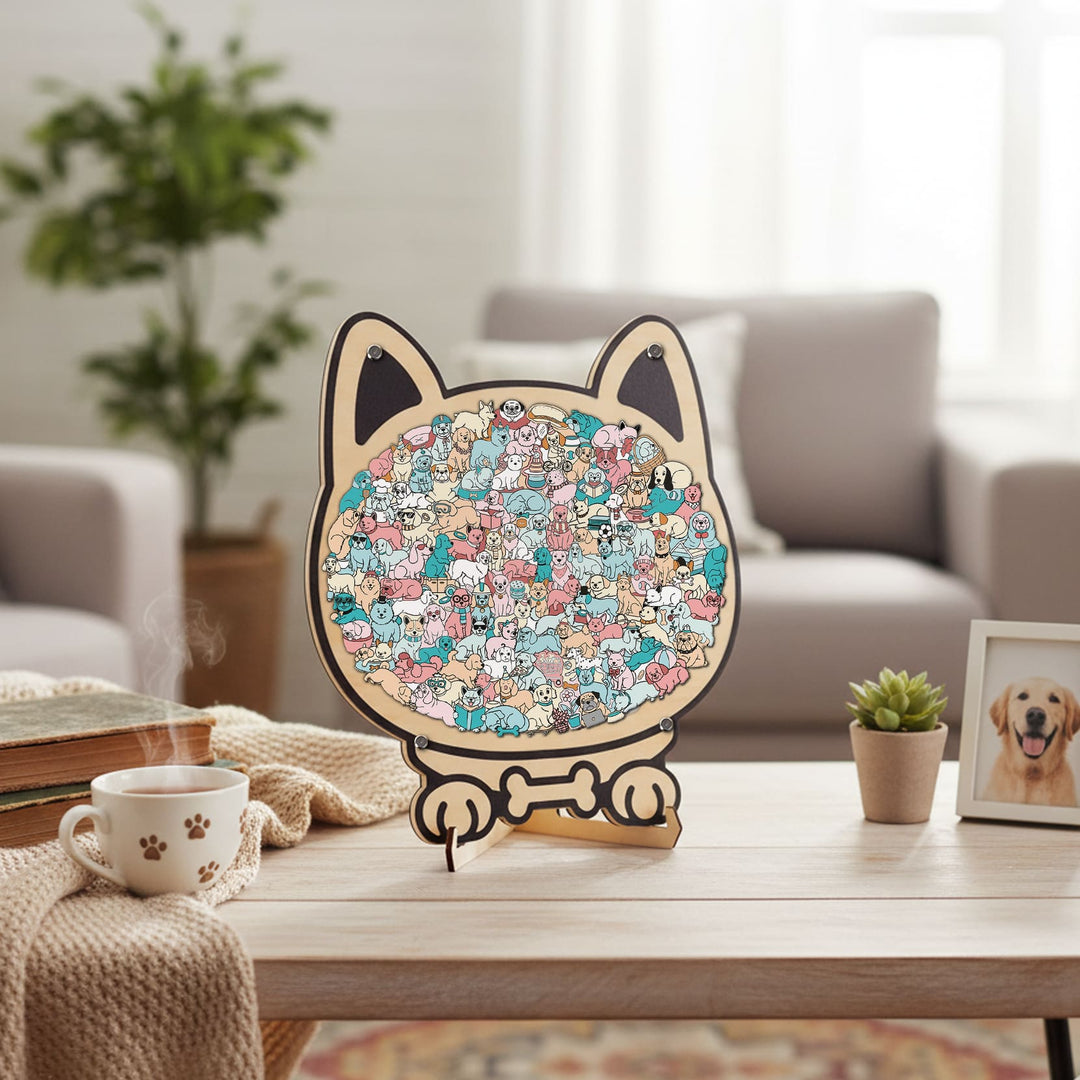 Morandi-Colored Dog Shaped Wooden Jigsaw Puzzle