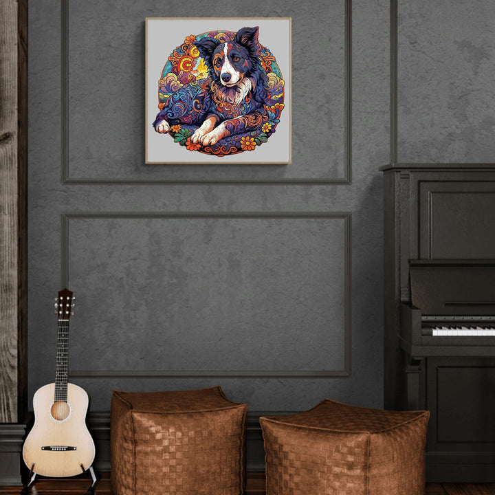 Mandala Border Collie Wooden Jigsaw Puzzle-Woodbests