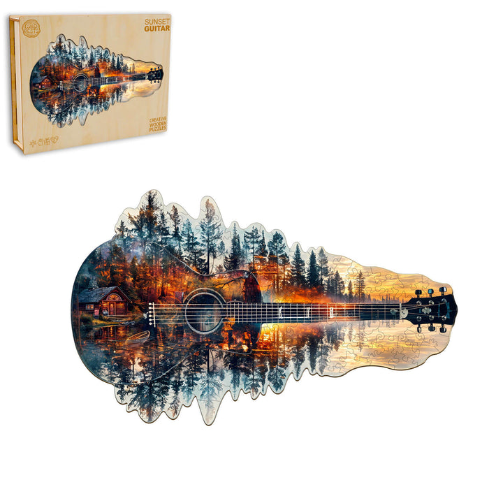 Sunset guitar Wooden Jigsaw Puzzle
