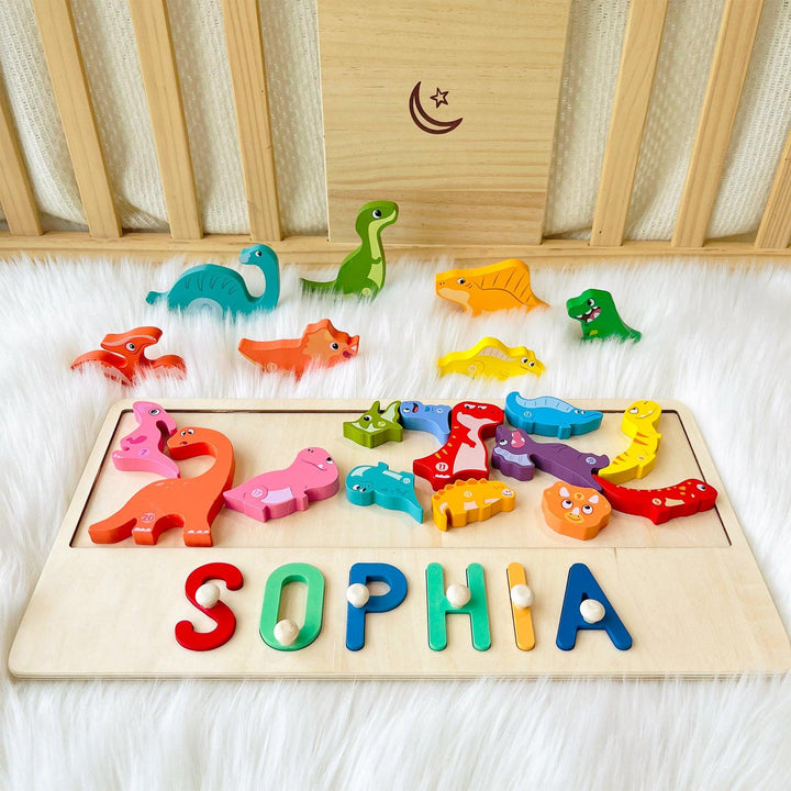 Personalized Baby Name Puzzle With Dinosaur-Woodbests