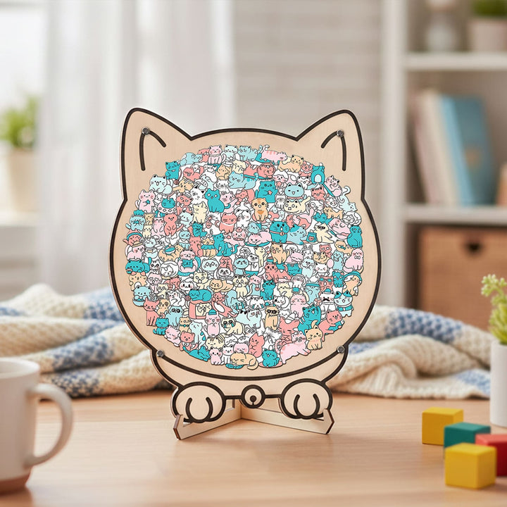 Morandi-Colored Lovely Kitty Shaped Wooden Jigsaw Puzzle