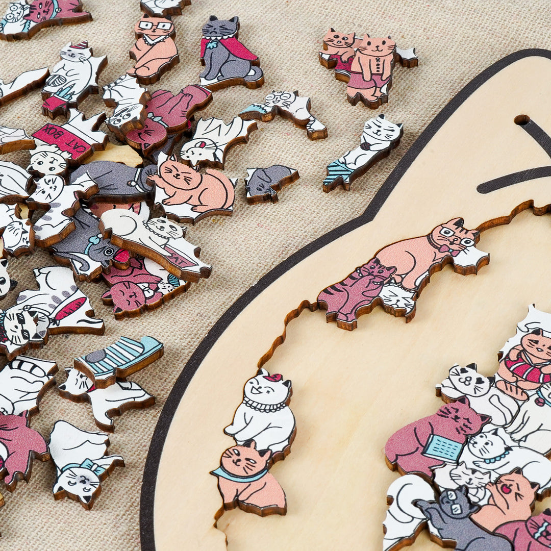 Morandi-Colored Cute Cat Shaped Wooden Jigsaw Puzzle