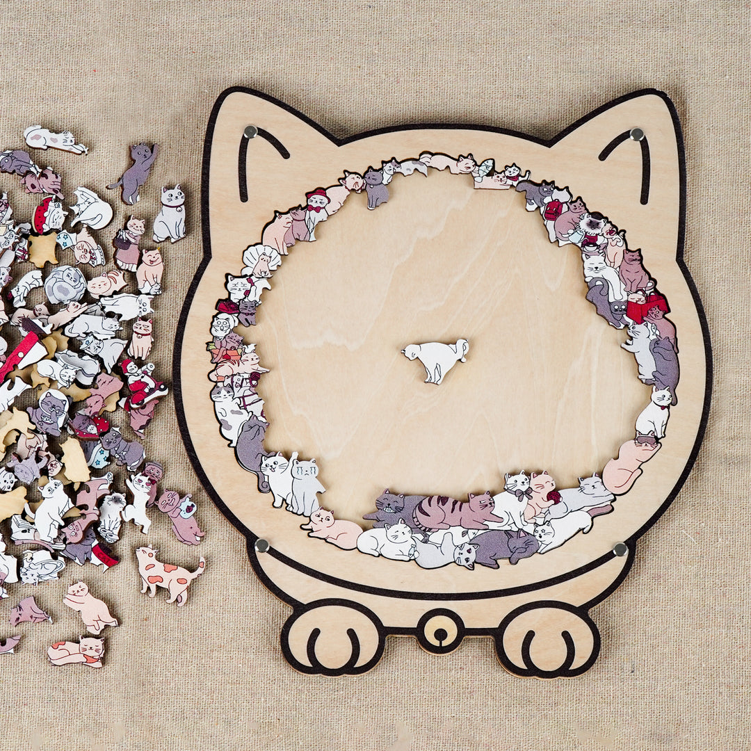 Morandi-Colored Cat Shaped Wooden Jigsaw Puzzle