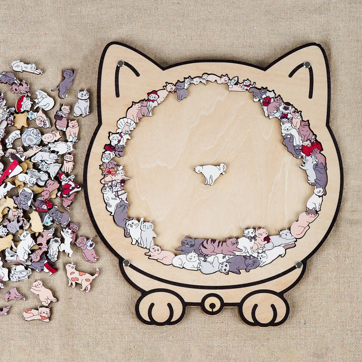 Morandi-Colored Cat Shaped Wooden Jigsaw Puzzle