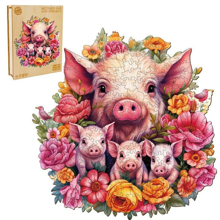 Mother Pig And Piglet-2 Wooden Jigsaw Puzzle-Woodbests