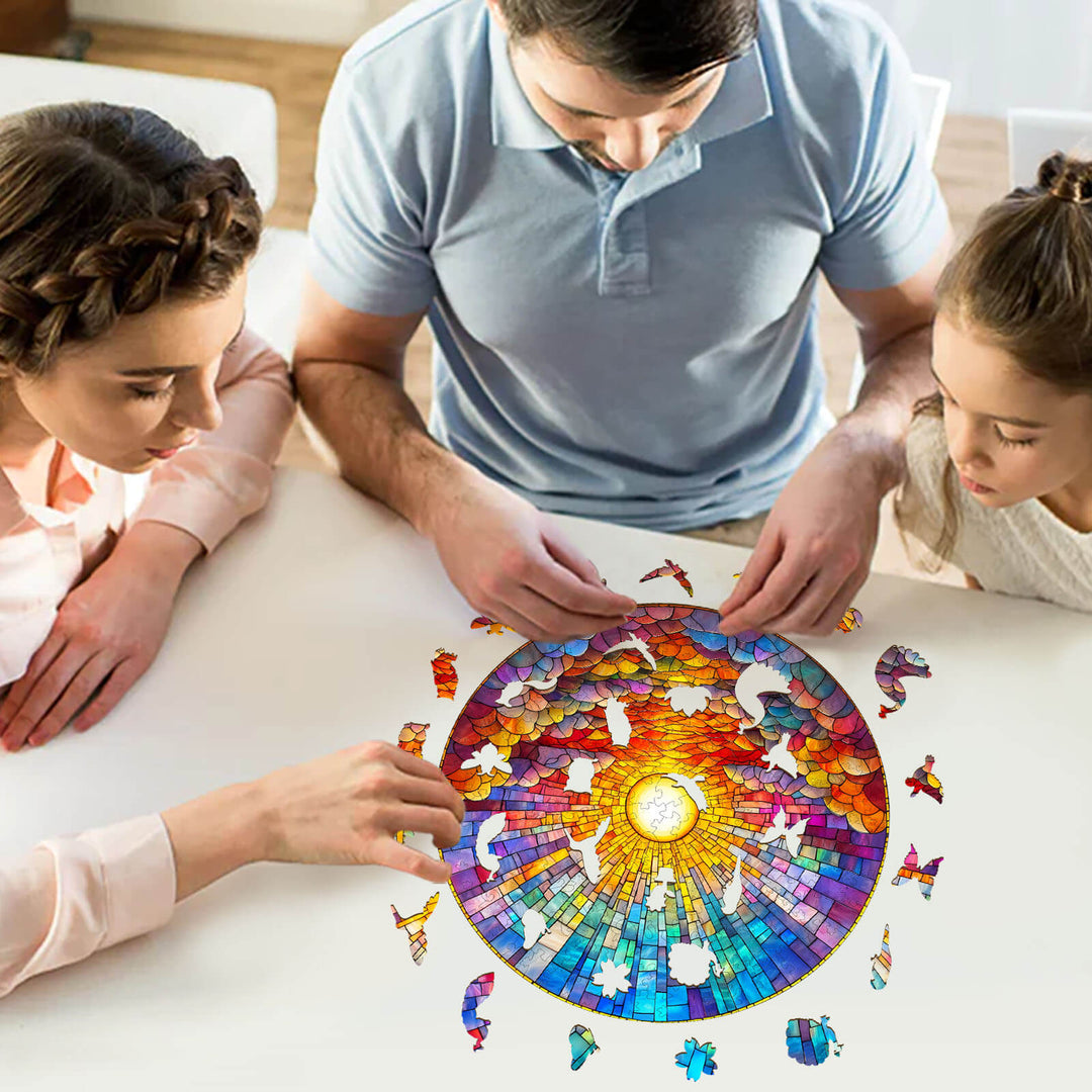 Stained Glass Rainbow Wooden Jigsaw Puzzle - By Woodbests