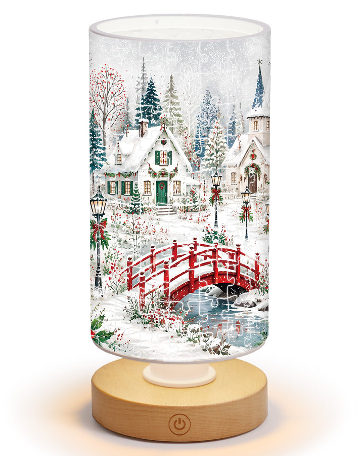 DIY Dimmable Acrylic Cylindrical Puzzle Lamp - Christmas Snow Village