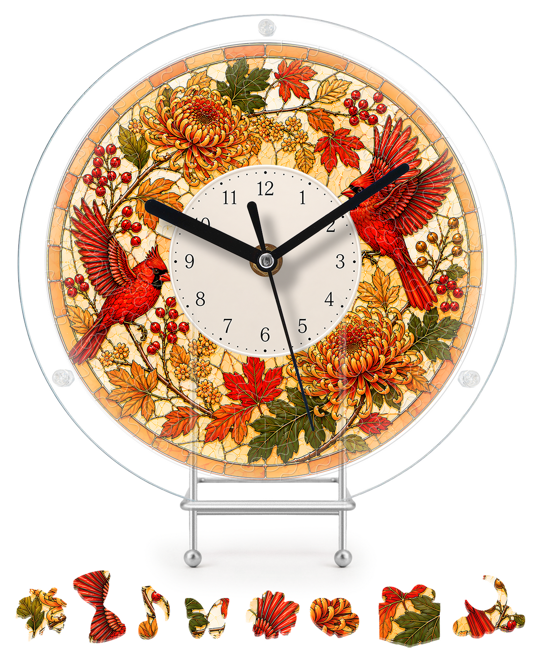 DIY Acrylic Puzzle Clock Kit - Autumn Cardinals Foliage