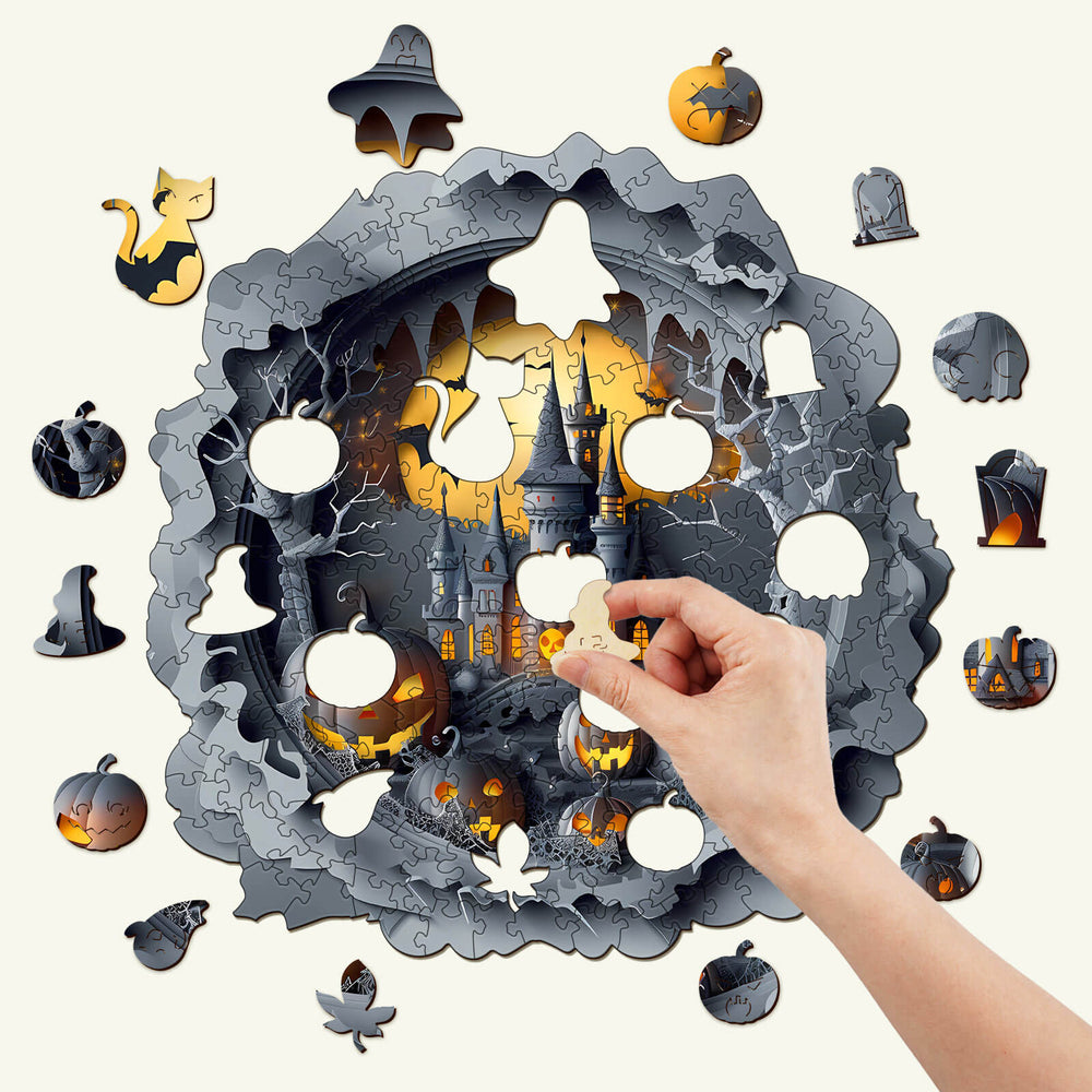 3D Halloween Castle-1 Wooden Jigsaw Puzzle - Woodbests